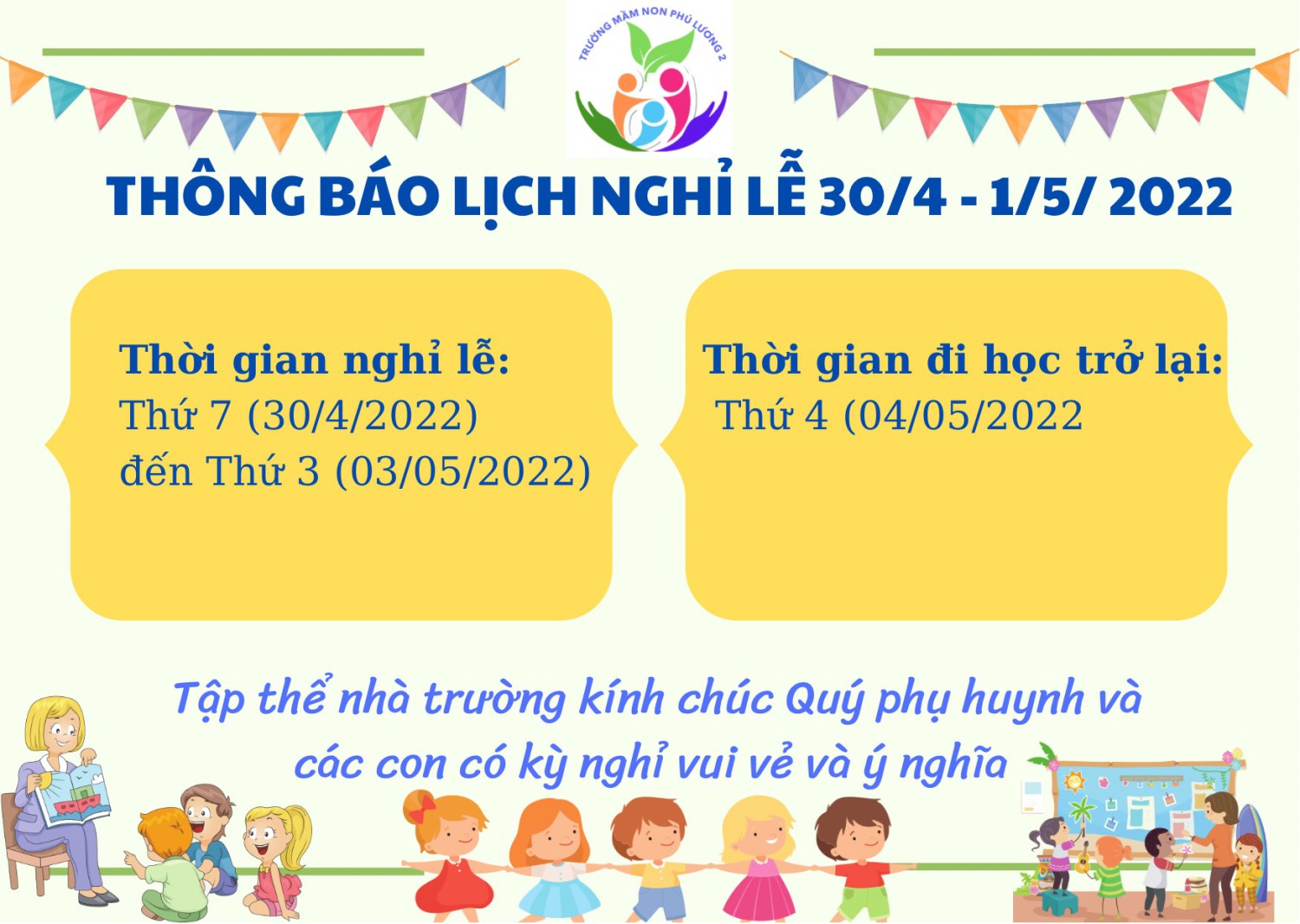THÔNG BÁO LỊCH NGHỈ LỄ 30/4 VÀ 1/5/2022